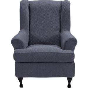 CRFATOP Waterproof Wing Chair Slipcovers 2 Piece Stretch Wingback Chair Cover Spandex Fabric Wingback Armchair Covers with Elastic Bottom for Living Room Bedroom Wingback Chair,A06 (T-jacquard Dark Grey)