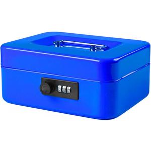 Jssmst Medium Cash Box with Combination Lock-Durable Metal Cash Box with Money Tray Blue, 7.87 x 6.3 x 3.35 inches, CB0702M