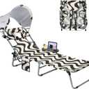 Tanning Chair with Face Hole for Adults, Outdoor Folding Lounge Chair with Canopy and Side Table for Phone Drink Tablet, 4 Position Adjustable Backrest, Lay Flat Chaise Lounger for Beach Patio Pool