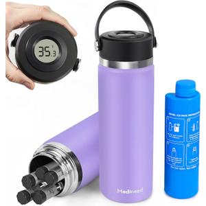 Medineed Insulin Cooler Travel Case TSA Approved, Refrigerated GLP1 Diabetes Travel Organizer with Temperature Display, Medication Cooler with Ice Pack Fit 2 Mounjaro & Zepbound Pens (Purple)