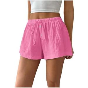 RoseSeek Women's Drawstring High Waisted Button Front Mini Shorts Loose Wide Leg Track Shorts Casual Lounge XS