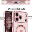 Magnetic Case for iPhone 17 Pro Women Girls Luxury Plating Cute Love Heart Soft Back Cover Full Camera Lens Protection Compabtible with MagSafe for iPhone 17 Pro Case Pink