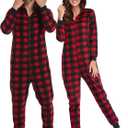 COLORFULLEAF Christmas Onesie Pajamas Adult Family Couples Matching Plaid Hoodie Suit Zipper Fleece Pj For Women and Men (Red, XXL)