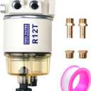 R12T Marine Fuel Water Separator Filter Kit, 10 Micron Replacement for S3240 120AT 18-7987 NPT ZG1/4-19, Fits Gasoline and Diesel Outboard Engines, Includes 2 Fittings and 2 Plugs