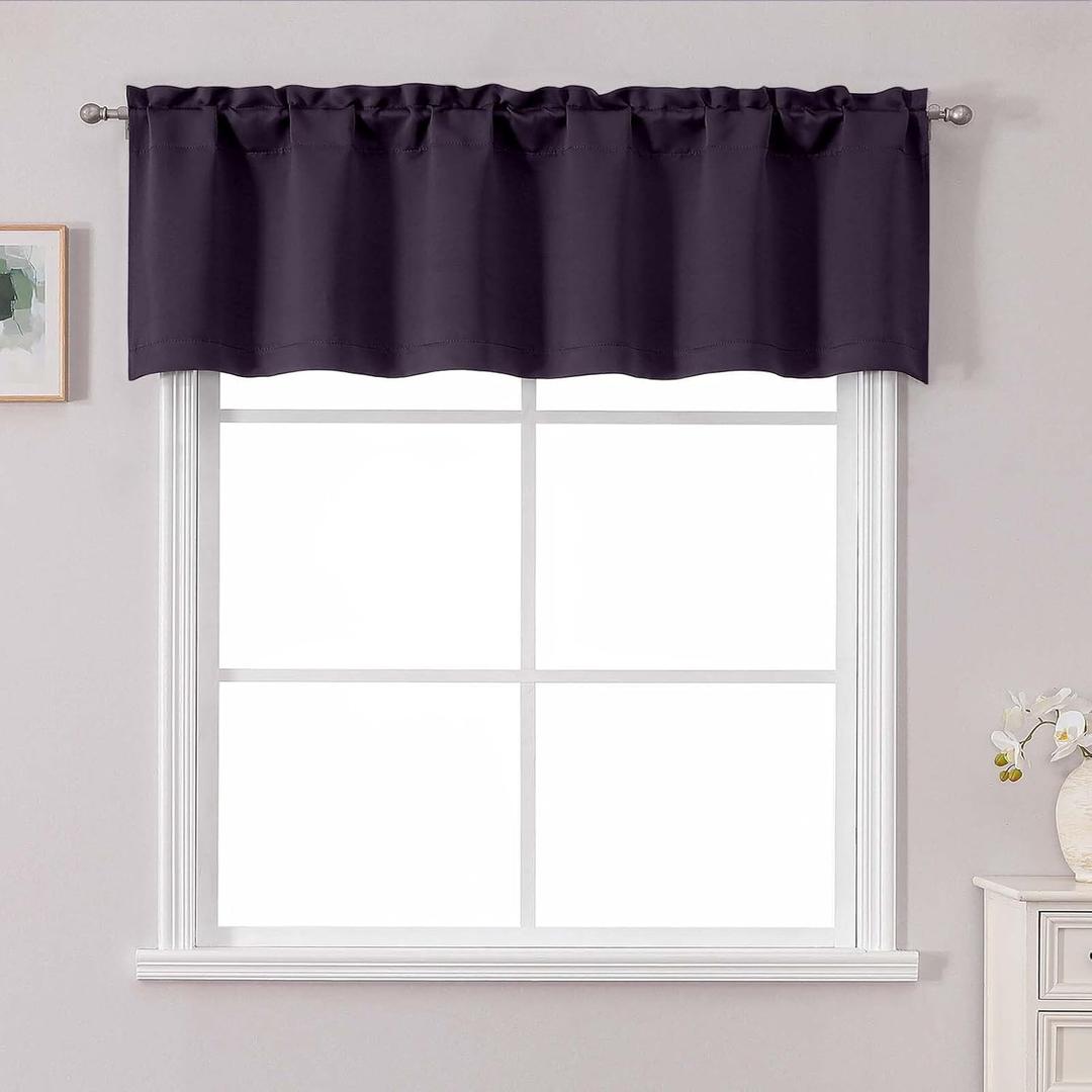 Chyhomenyc Dark Purple Valance for Window, Small Kitchen Curtain for Bedroom Living Room, Rod Pocket Privacy Short Window Treatment Valance RV Bunk Panel, 60Wx14L