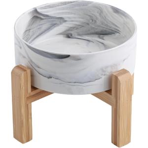 Raised/Elevated Ceramic Dog Bowl for Medium Large Sized Breeds,Large Dog Food Water Bowl with Stand,8 in Non Slip Heavy Weighted 1800ml/ 7.6 Cups/60 OZ Marble Grey