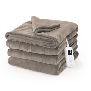 Sunbeam Electric Royal Luxe Microplush Heated Blanket, 12 Heat Settings, 12-Hour Auto Shut-Off, Fast Heating, Warm & Cozy, Machine Washable, Mushroom Color, Full (84" x 72")
