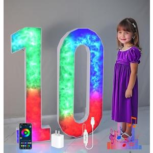 4FT Marquee Numbers 10 for Birthday Anniversary Party Décor, Colorful Light Up Numbers Mosaic Board Kit for Weddings Baby Anniversaries Backdrop Decoration