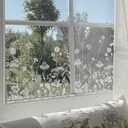 Botanical Etched Glass Transparent Window Film Decorative Glass Window Decor, Thickened Floral White Frost Decorative Window Film, Daisy and Wildflower Privacy Window Film 22.83"X47.24"
