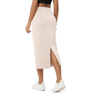 ODODOS Modal Soft Midi Skirt for Women Casual Long Pencil Skirts with Pockets, Beige, X-Large
