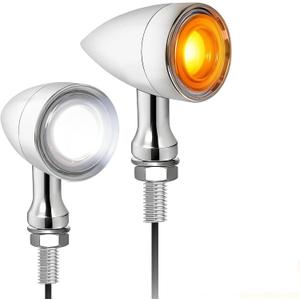 Motorcycle Bullet Turn Signals -2 PCS LED Front Lights, SMD Blinker White Amber Light Wireless Indicator Compatible With Honda Yamaha Suzuki Kawasaki Harley Sportster Dyna (Chrome