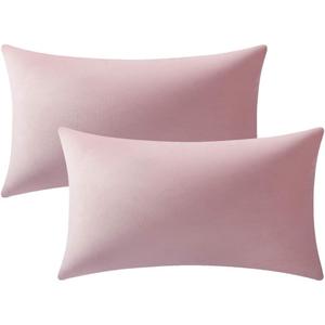 DEZENE 12x20 Throw Pillow Covers Pink: 2 Pack Cozy Soft Velvet Rectangular Decorative Pillow Cases for Farmhouse Home Decor