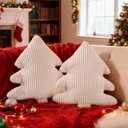 Lanpn Christmas Tree Pillows Set of 2, Christmas Decoration Narrow Stripes Winter Throw Pillow Soft Cute 3D Shaped Xmas Tree Cushion for Sofa Bedroom Xmas Decor (18x16 inch, Off White) (Beige)