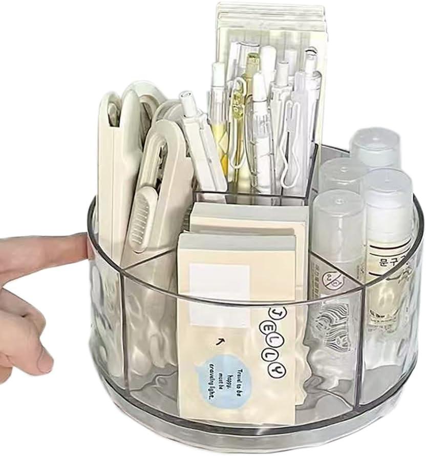 Heavy Duty Rotating Pencil Holder, Desk Organizer with Multi-Compartment Design-Stylish, Functional Storage Solution for Home Offices, Classroom, Art Supplies Storage (Transparent Ripple)
