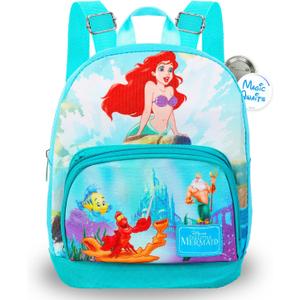 The Little Mermaid Mini Backpack - 10" Exclusive Woven Small Backpack with Front Pocket and Button Bundle | Adjusts to Fit Women, Teens, Girls, Kids