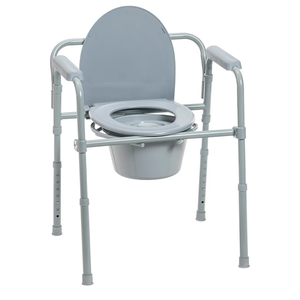 ‎Drive Medical 11148-1 Folding Steel Bedside Commode Chair, Portable Toilet, Supports Individuals Weighing Up To 350 Lbs, with 7.5 Qt. Bucket and 13.5 Inch Seat, Grey