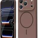 Oakxco for iPhone 17 Pro Case Silicone Mag Safe, Magnetic Slim Thin Phone Case Compatible with Magsafe, Women Girls Cute Girly Aesthetic Soft Rubber Gel Safecase with Camera Cover, Brown