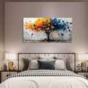 ANCXWOTER Large Tree of Life Wall Art for Living Room Bedroom Office Bathroom Butterfly Artwork Modern Canvas Prints Grey Blue and Yellow Picture Size 30x60
