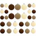 Waipfaru 15Pcs Velvet Christmas Ornaments, Brown Red Neutral, Mixed Sizes (3.9, 3.1, 2.8 Inches), Flocked Texture, Christmas Tree Decor