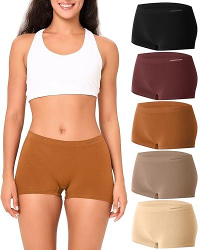 BAMBOO COOL Seamless Boyshort Underwear for Women Mid Waist Stretchy Panties Moisture Wicking Boxer Briefs 5 Pack M