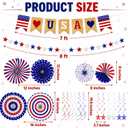4th of July Decorations Set, 20 PCS Easy Setup Patriotic Red White Blue Paper Fans, USA Banner, Star Garland, Hanging Swirls and Spiral Stars for 250th Anniversary Patriotic Party Decor
