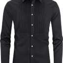 J.VER Men's Tuxedo Shirt Formal Dress Shirt Pleated Long Sleeve Button Down Shirts for Prom Party Wedding (Black, XXXL)
