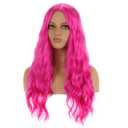 BERON Hot Pink Wig Long Curly Wig Hot Pink Wavy Wigs for Women Daily Party Cosplay with Hairnet