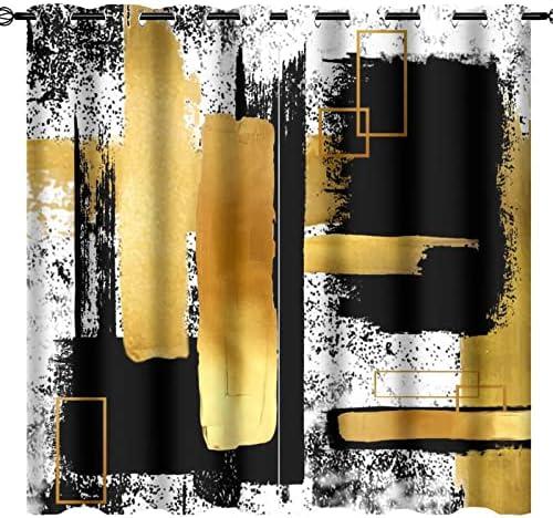 Kazynee Modern Abstract Geometric Room Darkening Blackout Window Curtains with Grommets,Black White Gold Oil Painting Art Energy Efficient Window Treatment for Living Room 2 Panels 63L x 31.5W