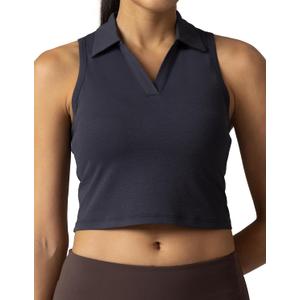 Colorfulkoala Women's Polo Tank, Slim‑Fit Sleeveless Golf Crop Top (L)