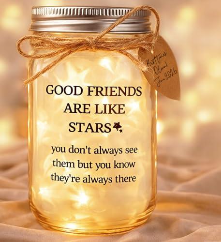 Friendship Gifts for Women - 15oz Thick Glass Mason Jar Night Light,Best Friend Gift for Birthday Home Decor, 20 LED Fairy Lights (GOOD FRIENDS)