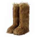 ZJGZF Brown Faux Fur Boots for Women Fuzzy Fluffy Furry Boots Winter Snow Boot Tall Cute Comfort Warm Shoes Soft Wide Calf Knee High Boot 42