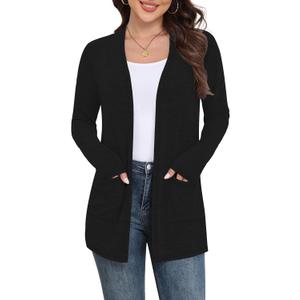 Yincro Womens Lightweight Cardigan Long Sleeve Open Front Casual Sweater Cardigans with Pockets (Small, Black)