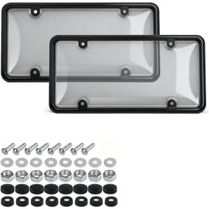 2-Pack License Plate Cover Frames Protector Combo, Clear Plate Frame Anti-Scratch Anti-Glare for Car Truck SUV, Includes All Mounting Hardware (Grey)