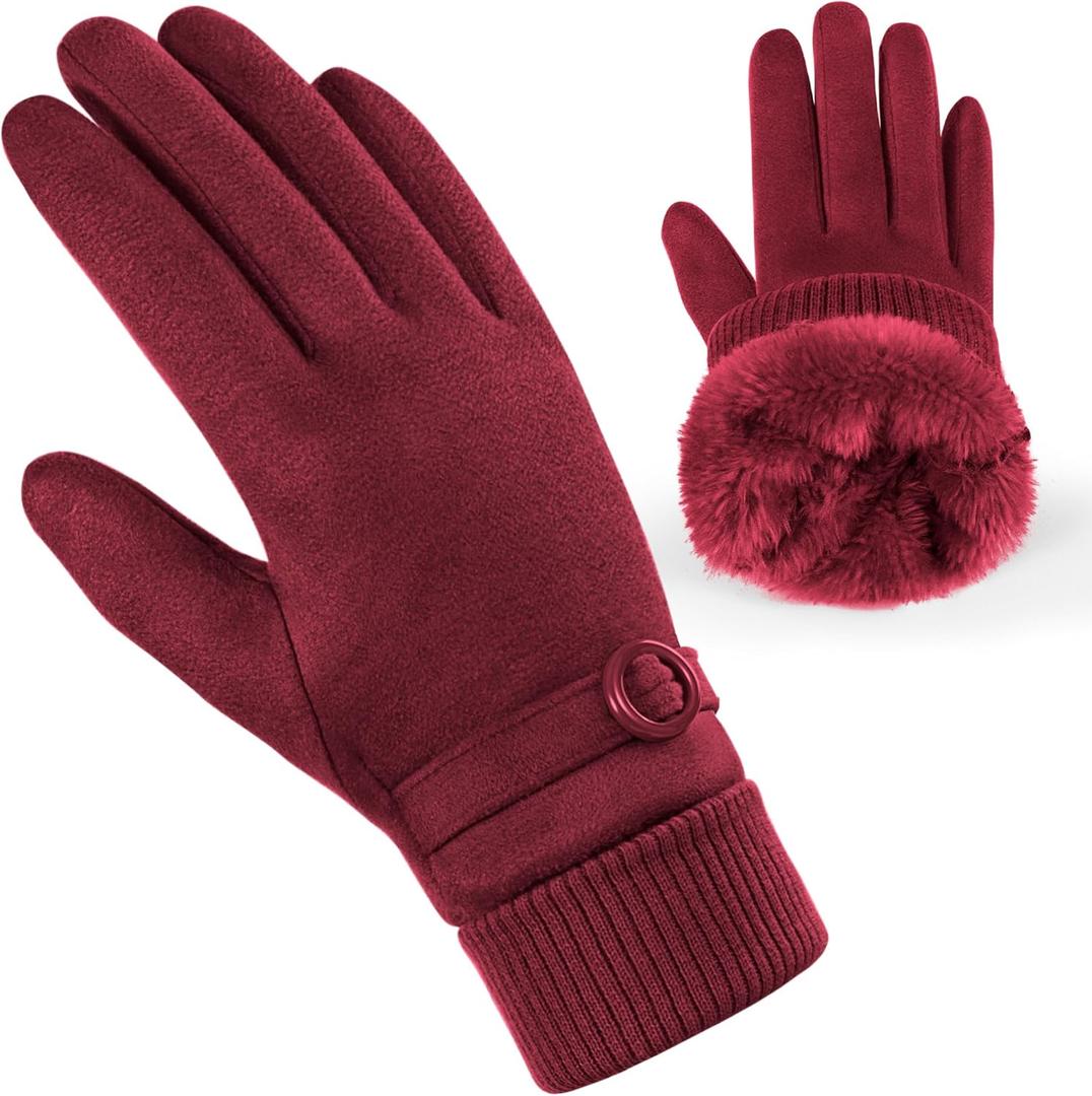 Cold Weather Womens Gloves, Winter Gloves for Women Thermal Warm Fleece Lined, Touchscreen Gloves for Christmas Gifts (Large, Red)