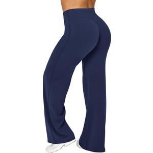 Women Straight Leggings Bottoms High Waist Gym Workout Leggings Stretch Casual Wide Leg Yoga Pants (Small, Navy Blue)