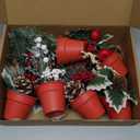 winemana Mini Christmas Tree Table Decorations, 6 Pcs Small Artificial Tree with Pine Cones & Red Berry, Holiday Tabletop Centerpiece for Home Kitchen Room Mantel Winter Party Decor