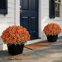 2 Sets Artificial Fall Flowers Topiary Ball Trees for Front Forch (Orange) with Pots, No-Installation, Faux Petunia with Eucalyptus, for Outside Front Door,  Each 17 inches in height and 17 inches in width