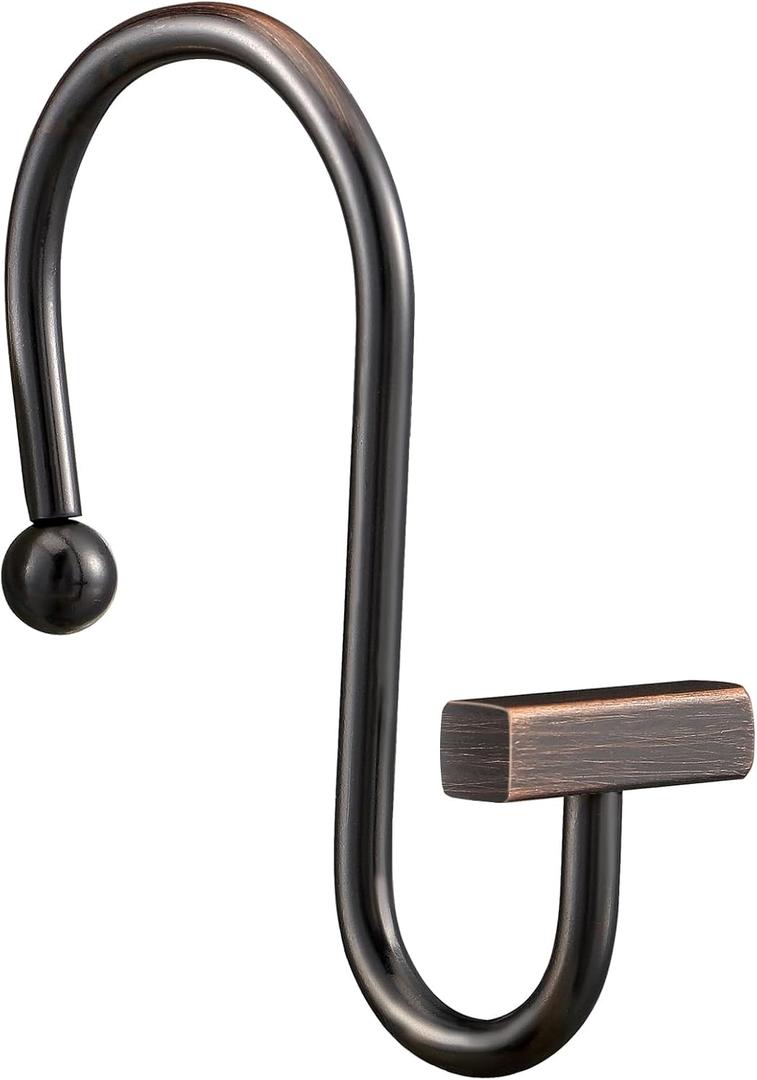 Bronze Shower Curtain Hooks, Rust Proof Shower Curtain Rings for Bathroom, CHICTIE Modern Metal Decorative Shower Hooks Hangers for Shower Curtain Rod, Square T Bar Shape Set of 12