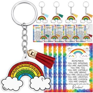 Rainbow Keychains Bulk Back to School Gifts | Inspirational Keychain with Rainbow Cards for Classroom Students Friends Gifts