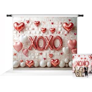 Kate Valentine's Day Pink Heart Balloon Backdrop Romantic XOXO Decoration Background Photo Fabric Props 10x8ft