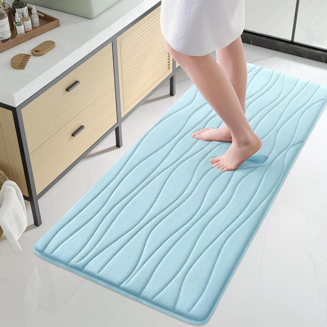 Buganda Memory Foam Bathroom Rug Mat 70x24, Extra Soft and Absorbent Bath Mats, Non-Slip and Machine Washable Bath Rugs for Bathroom Floor,Tub and Shower, Sky Blue
