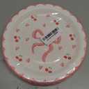 Whaline 40Pcs Pink Bow Paper Plates 9 Inch Scalloped Bowknot Cherry Plates Bow Heart Disposable Dessert Cake Plate For Bachelorette Bridal Engagement Wedding Birthday Baby Shower Party Supplies
