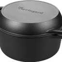 Pre-seasoned Cast Iron Double Dutch Oven Pot with Skillet Lid, Dual-handle, for Bread Baking, Outdoor, Campfire Cooking, 5 Quart
