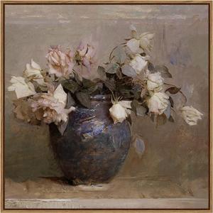 InSimSea Square Framed Canvas Wall Art, Flowers Prints Farmhouse Classical Floral Rose in Vase Pictures Wall Decor, Vintage Canvas Paintings Wall Decor for Living Room, Bathroom Kitchen 20"x20"