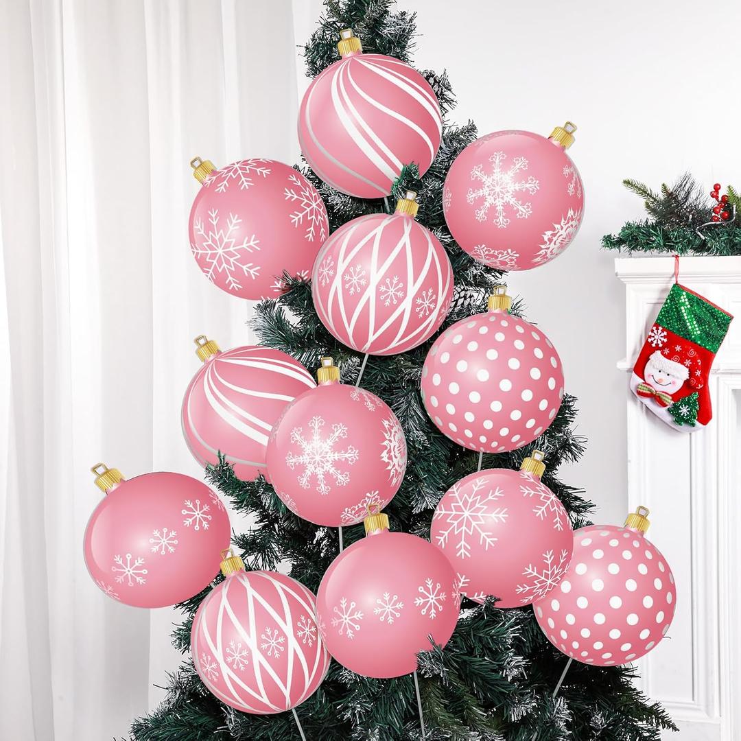 12pcs 2D Cardboard Large Pink and White Christmas Ornaments Tree Picks Decorations Candy Swirl Lollipop Peppermint Xmas Tree Topper Ornaments for Home Office Winter Holiday Xmas Party Supplies
