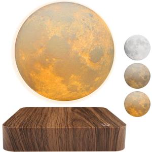 Levitating Moon Lamp, Magnetic Floating Moon Lamp Spinning Luna Night Light with 3 Color Modes, for Home Office Desk Decor, Bedroom Unique Lamps, Cool Tech Gadgets Gift for Women Kids (White)