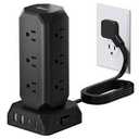 Power Strip Tower, SUPERDANNY 12 Outlets with 35W USB(2 USB-A & 2 USB-C) Charging Station, 1625W/13A, 1700J Surge Protector, 6.5ft Flat Plug Extension Cord with Multiple Outlets for Home, Office, Dorm, Black