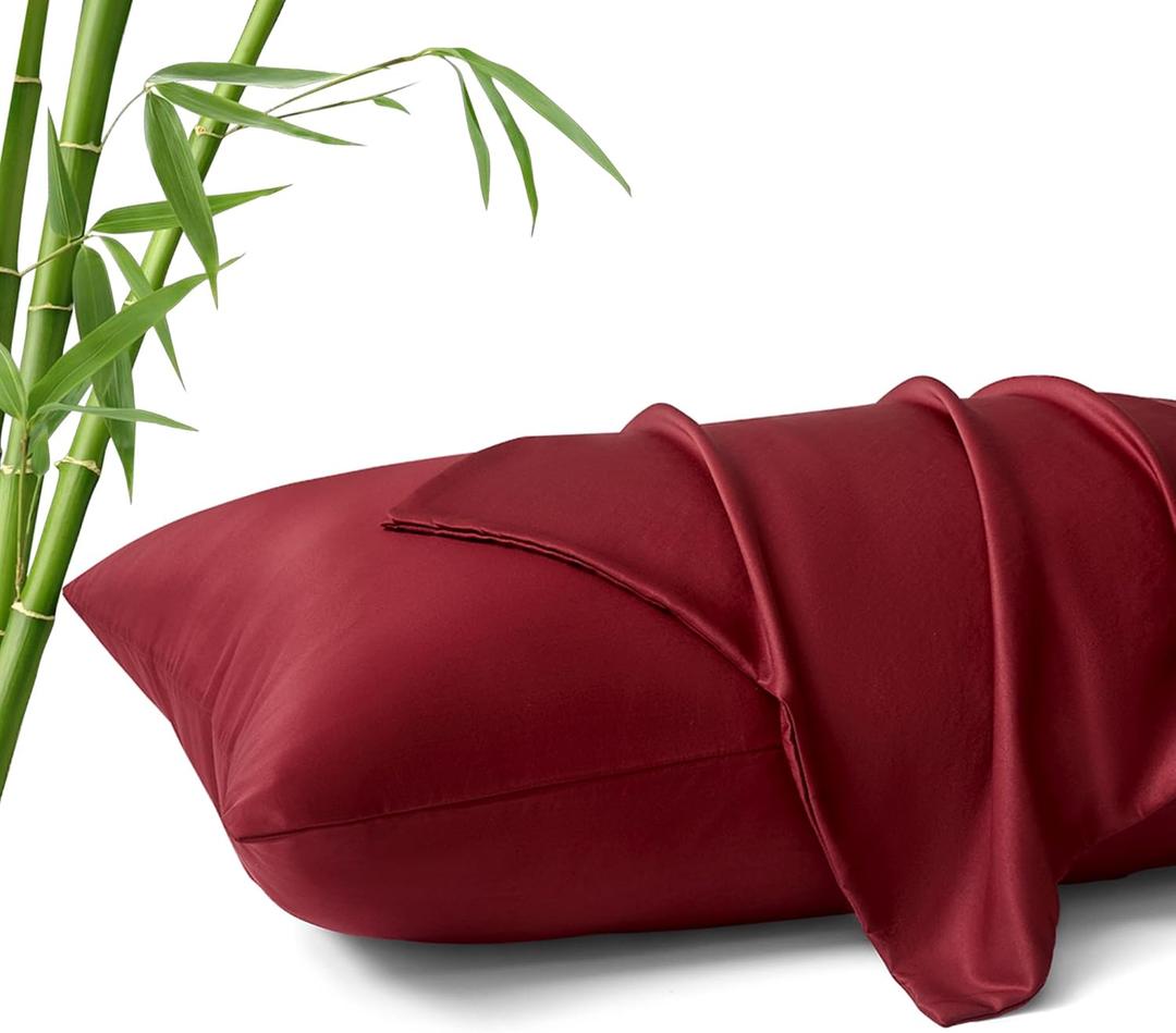 MR&HM Queen Pillow Cases Set of 2, Cooling Pillow Case for Hot Sleepers 20"x30", Breathable & Moisture Wicking, Soft Envelope Pillowcases, Rayon Derived from Bamboo & Polyester Blend (Burgundy)