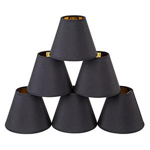 Senmao Home Decor Chandelier Shades Set of 6,Small lamp Shades clip on bulb Gold mirror Hardback, Mini lamp shade with Black Linen Dia 3"Top x 6"Bottom x 5"H (Black, 3x6x5")