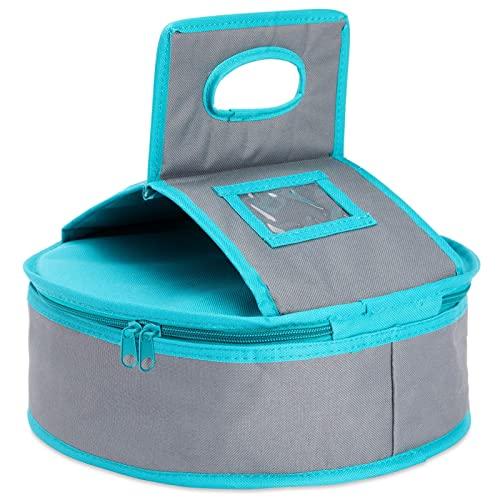 Insulated Round Thermal Casserole Food Carrier for Lunch, Lasagna, Potluck, Picnics, Vacations - Teal and Grey